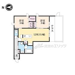 京福電気鉄道北野線 常盤駅 徒歩13分の賃貸マンション 1階2LDKの間取り