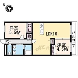 プレシャス桂 1階2LDKの間取り