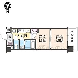 JR東海道・山陽本線 西大路駅 徒歩10分の賃貸マンション 5階2Kの間取り