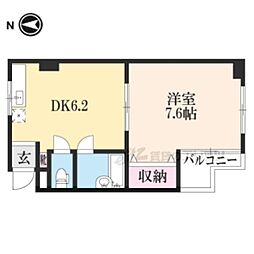 京都市営烏丸線 五条駅 徒歩8分の賃貸マンション 2階1Kの間取り
