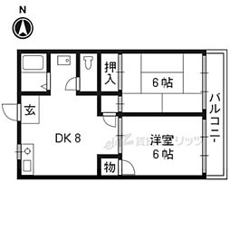 離宮ガーデンハイツ 2階2LDKの間取り