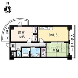 エクセル清涼 5階2DKの間取り