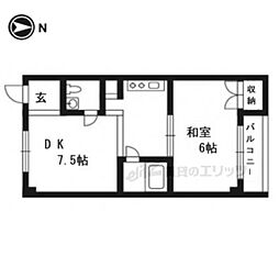 マンションいそい常盤 1DKの間取図画像