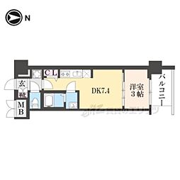 プレサンス京都東寺 1DKの間取図画像