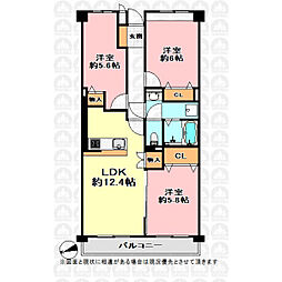 サンライフ東川口 3LDKの間取図画像