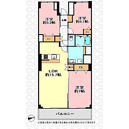 青木橋スカイハイツ 3LDKの間取図画像
