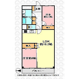 ハイラーク浦和 2LDKの間取図画像