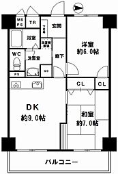 南堀江第２スカイハイツ 2DKの間取り