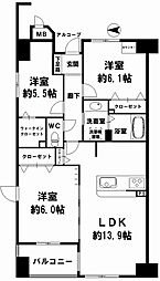イトーピア長堀橋シェルクレール 3LDKの間取図画像