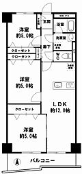西道頓堀コーポ1号棟 3LDKの間取図画像