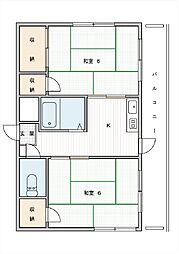 寿ハイツ 3階2Kの間取り