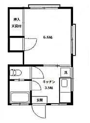 まどか荘 2階1Kの間取り