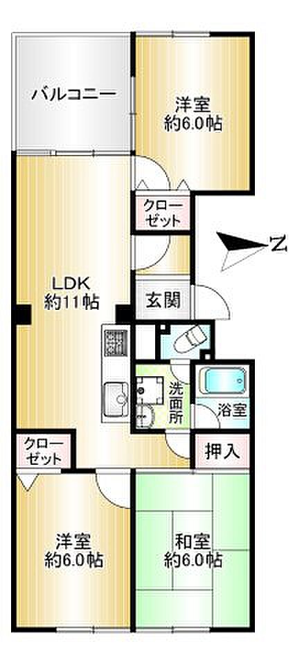 64平米の3LDKのお部屋です