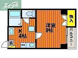 JR山陽本線 岡山駅 徒歩15分の賃貸マンション 2階1Kの間取り
