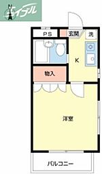 JR津山線 法界院駅 徒歩25分の賃貸アパート 2階1Kの間取り