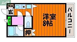 JR津山線 法界院駅 徒歩16分の賃貸マンション 3階1Kの間取り