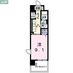 岡山電気軌道清輝橋線 東中央町駅 徒歩3分の賃貸マンション 2階1Kの間取り