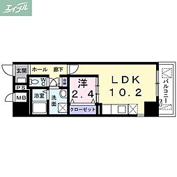 岡山電気軌道東山本線 柳川駅 徒歩9分の賃貸マンション 7階1LDKの間取り
