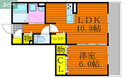 JR津山線 法界院駅 徒歩12分の賃貸アパート 3階1LDKの間取り