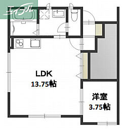 JR宇野線 大元駅 徒歩12分の賃貸アパート 1階1LDKの間取り