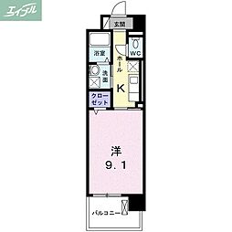 JR山陽本線 岡山駅 徒歩12分の賃貸マンション 4階1Kの間取り