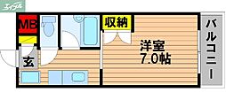 JR山陽本線 岡山駅 バス10分 バス大和町下車 徒歩3分の賃貸マンション 2階1Kの間取り