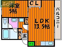 JR津山線 法界院駅 徒歩10分の賃貸マンション 2階1LDKの間取り