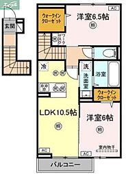 JR津山線 法界院駅 4.7kmの賃貸アパート 2階2LDKの間取り