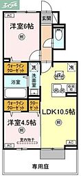 JR津山線 法界院駅 4.7kmの賃貸アパート 1階2LDKの間取り