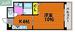 JR山陽本線 岡山駅 徒歩20分の賃貸マンション 3階1DKの間取り