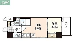 岡山電気軌道東山本線 西大寺町・岡山芸術創造劇場ハレノワ前駅 徒歩3分の賃貸マンション 9階1LDKの間取り