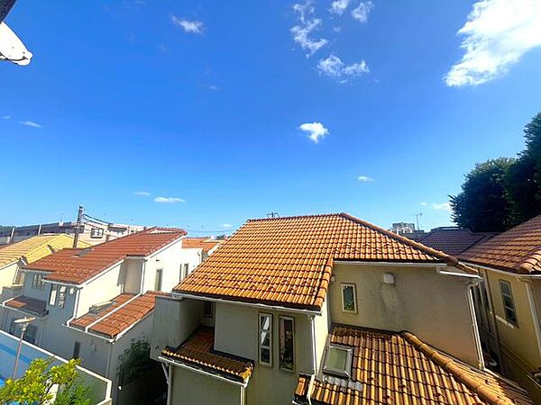 【南側バルコニーからの眺望】南向きにつき、陽当り良好！周囲にも高い建物は少なく青空と緑を望む眺望です。