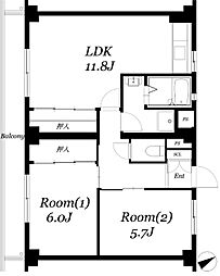 北茅ヶ崎アパートメント1-7号 2LDKの間取図画像