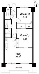 パラシオン車道西館 2LDKの間取図画像