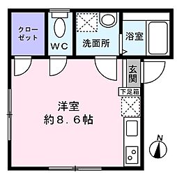 カーサ本木 3階ワンルームの間取り