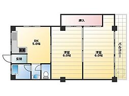 六甲台マンション 2DKの間取図画像