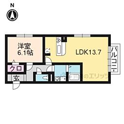 京都市営烏丸線 竹田駅 徒歩18分の賃貸アパート 1階1LDKの間取り