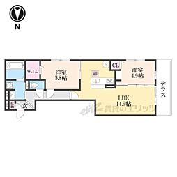 阪急嵐山線 松尾大社駅 徒歩19分の賃貸アパート 1階2LDKの間取り