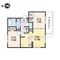 GRAMM奥海印寺WEST 3階2LDKの間取り
