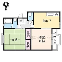 ハイコーポFUJITA 2階2DKの間取り