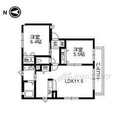 サントルモン中山 2階2LDKの間取り