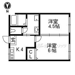 三幸ハイツ 2階2Kの間取り