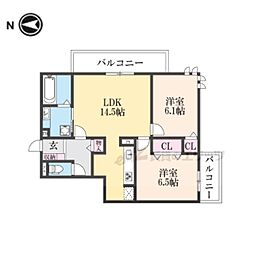 TORISIA殿城 3階2LDKの間取り