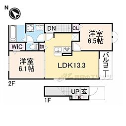 京阪本線 淀駅 徒歩28分の賃貸アパート 2階2LDKの間取り