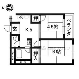 ＢＮコート洛西 5階2DKの間取り