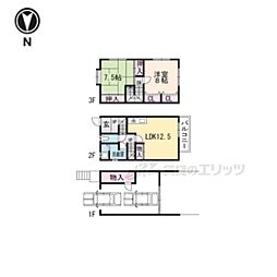 京阪本線 墨染駅 徒歩9分の賃貸一戸建て 1階2LDKの間取り