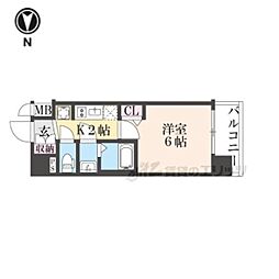 京都市営烏丸線 十条駅 徒歩4分の賃貸マンション 4階1Kの間取り