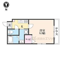 京阪本線 中書島駅 徒歩6分の賃貸マンション 1階1Kの間取り