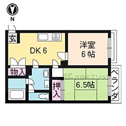 京阪本線 丹波橋駅 徒歩5分の賃貸マンション 1階2DKの間取り