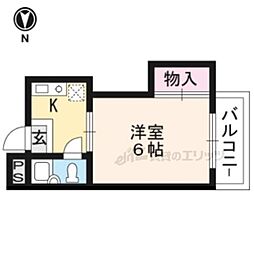 サイプレス宇治 1階1Kの間取り